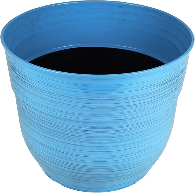 Garden Elements Indoor/Outdoor Glazed Brushed Happy Plastic Planter, Bright Blue - Image 2