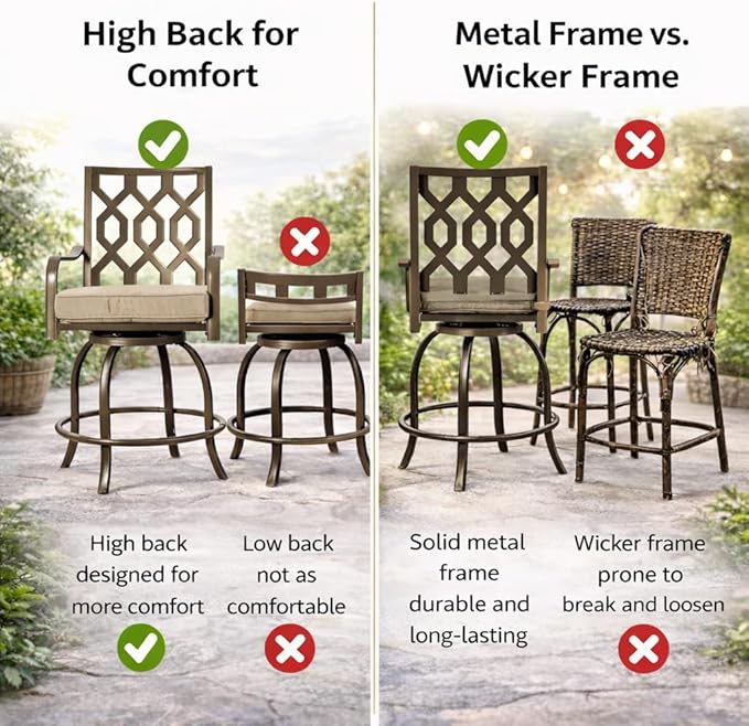Kozyard Isabella Outdoor Swivel Bar Chairs, Counter Height Patio Bar Stools Set - Image 4