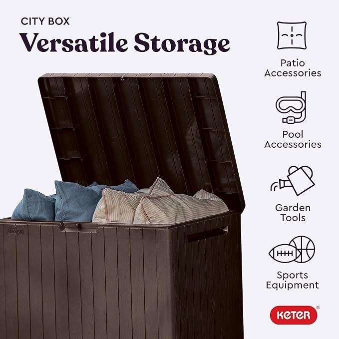 Keter City 30 Gallon Resin Outdoor Storage Box and Patio Furniture Side Table - Image 4
