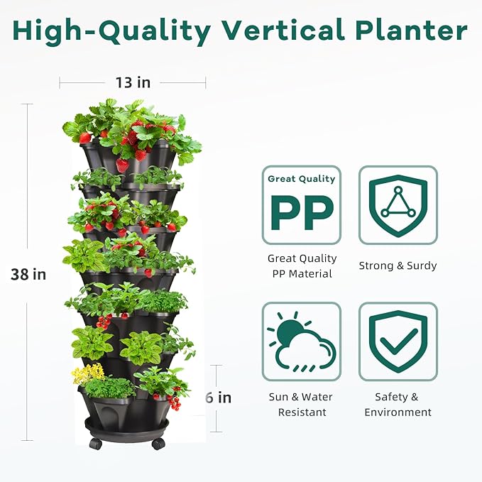Strawberry Vertical Planters, 7 Tiered Stacking Tower Garden - Image 4