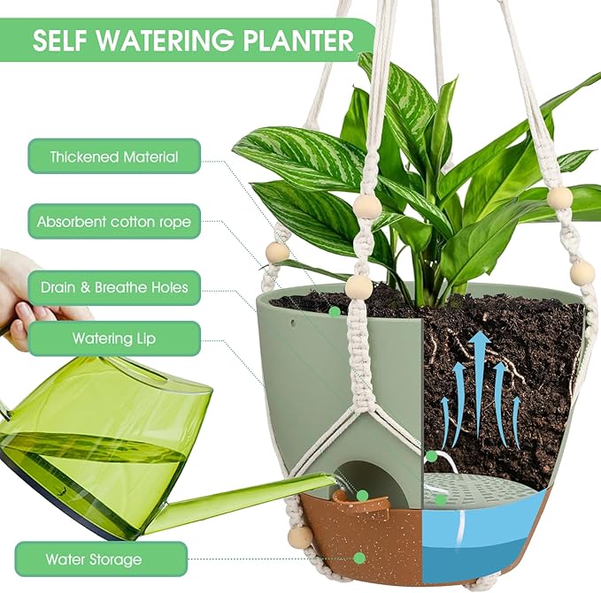 Hanging Planters for Indoor Outdoor Plants, 2 Pack Self Watering Hanging Pot - Image 3