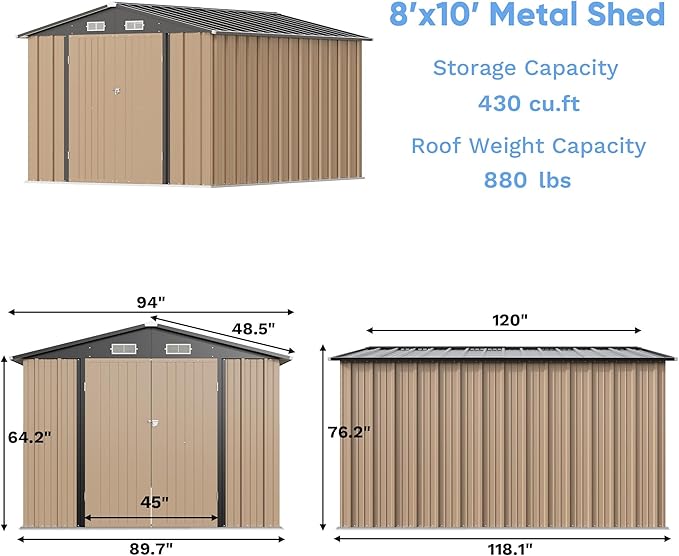 Greesum 8x10FT Outdoor Storage Shed, Metal Storaged Sheds - Image 5