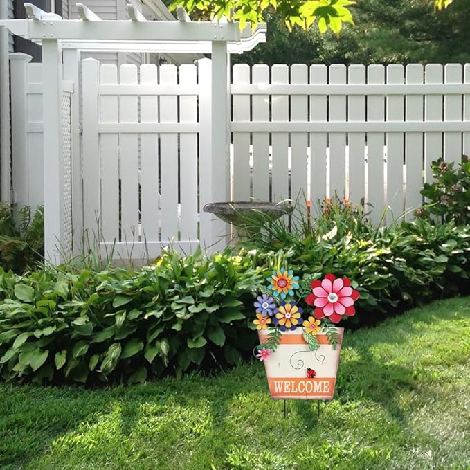 hogardeck Garden Decor for Outside, Metal Flower Pot Decorative Garden Stakes - Image 4