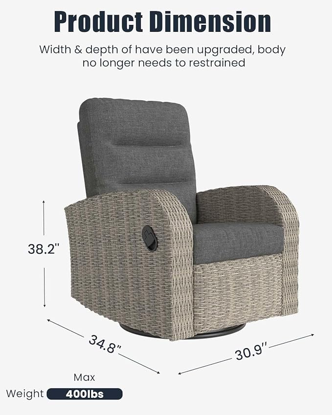 Outdoor Swivel Recliner Chair Set of 2, All-Weather Wicker Reclining Patio Chair - Image 2