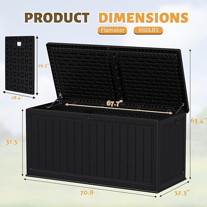 Flamaker Resin Deck Box 270 Gallon, Waterproof Imitation-Wood Lockable Storage - Image 6