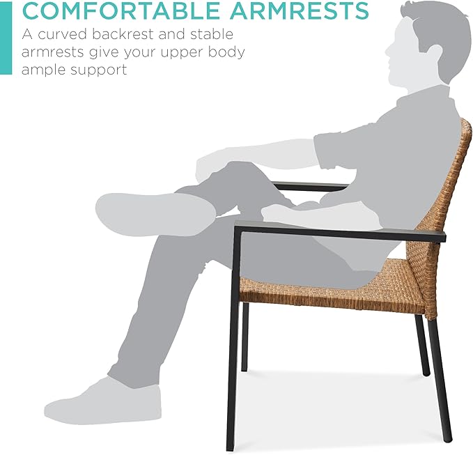 Best Choice Products Set of 2 Stackable Outdoor Wicker Dining Chairs - Image 5