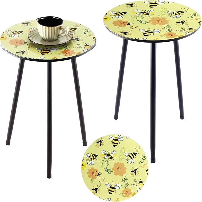 Metal Outdoor Side Tables Set of Two Small Outside Round End Table by PartyZealot