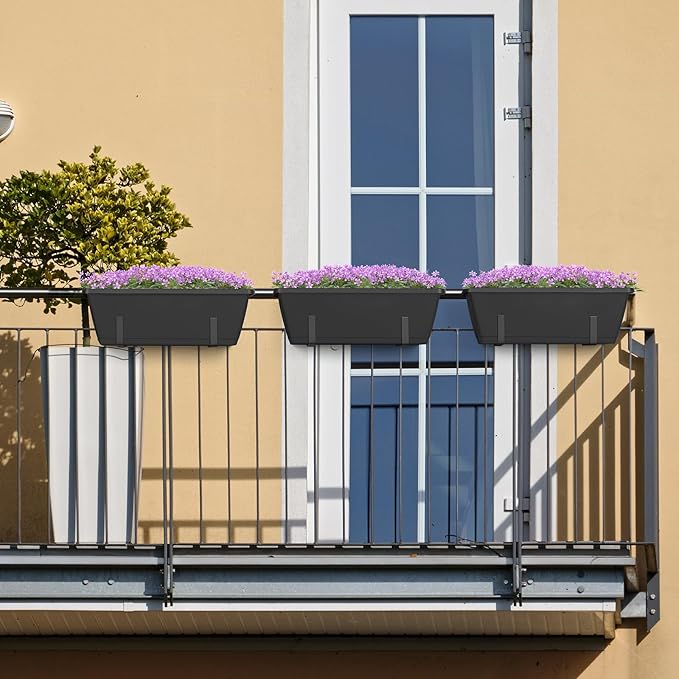 YBING Railing Planter Boxes 6 PCS Black Rectangle Railing Flower Box - Image 8