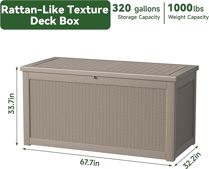 320 Gallon Resin Deck Box, Lockable Patio Outdoor Storage Box - Image 5