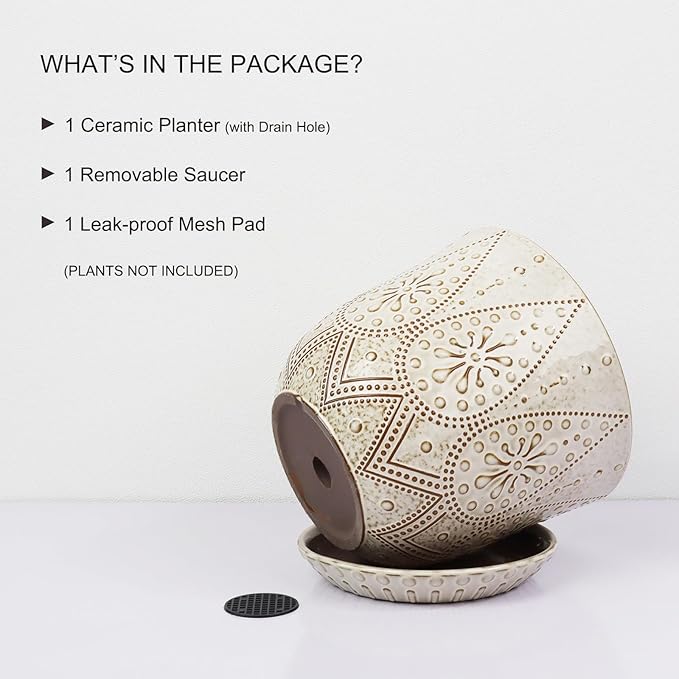Gepege 10 Inch Plant Pot, Creamy White Ceramic Planter - Image 3