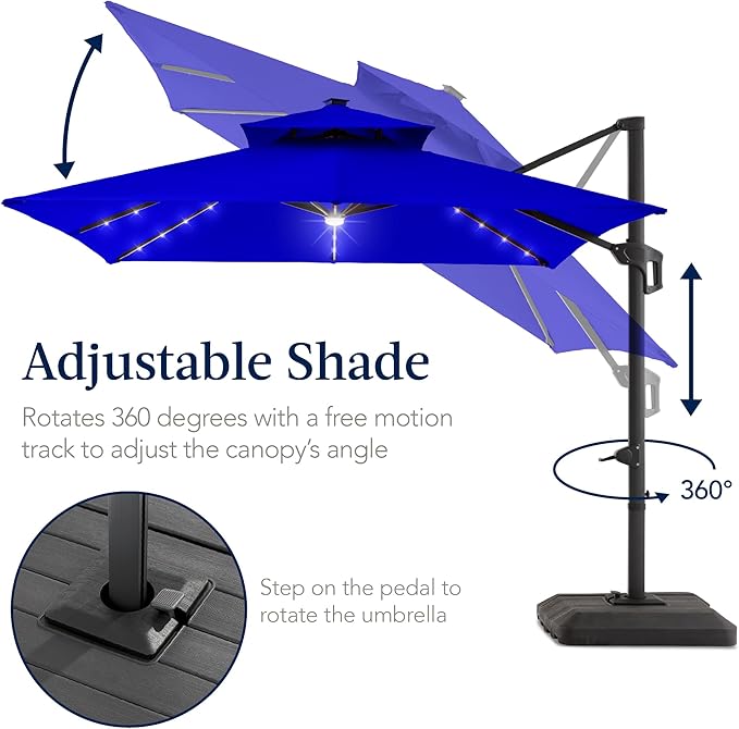 Best Choice Products 9x12ft LED Cantilever Patio Umbrella w/Base Included & - Image 5