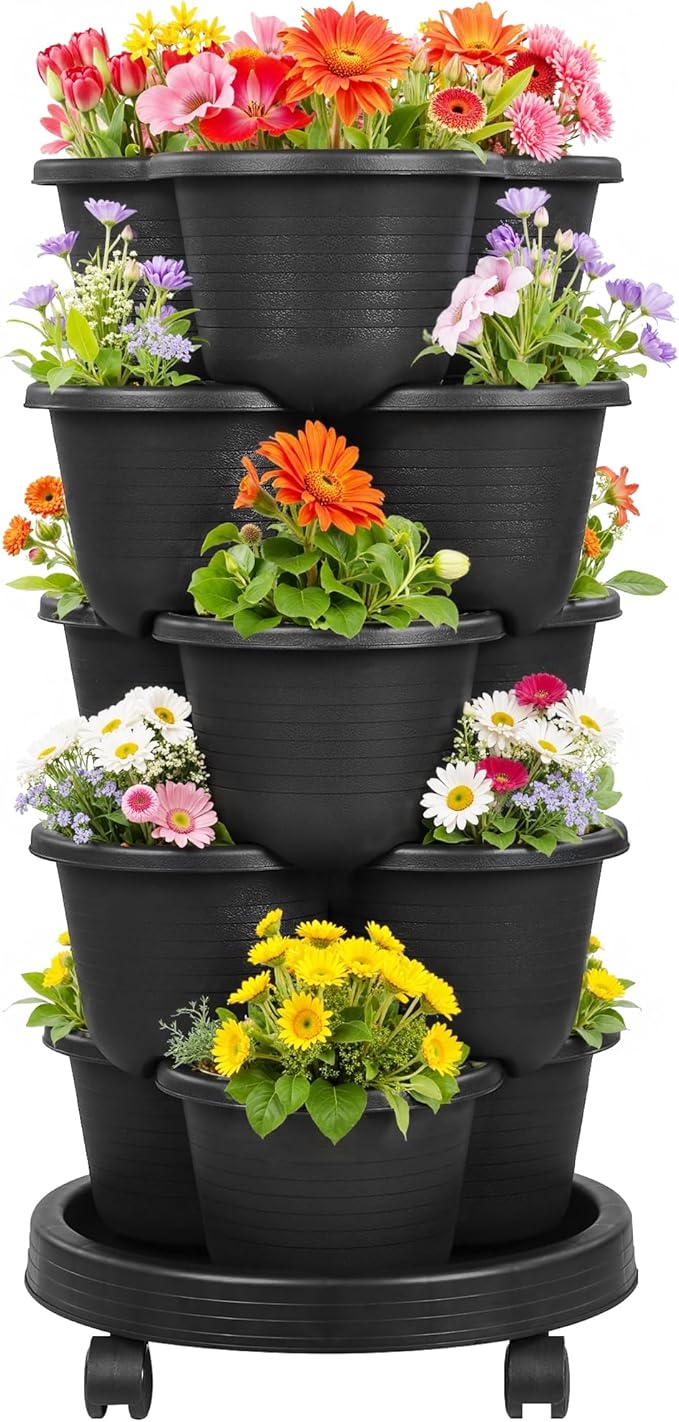 VECELO 5 Tier Vertical Garden Planter, Self Watering Stackable Planters by VECELO