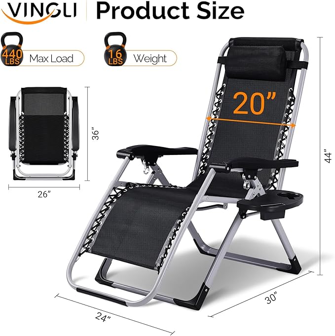 VINGLI Padded Zero Gravity Chair, Lounge Chair - Image 5