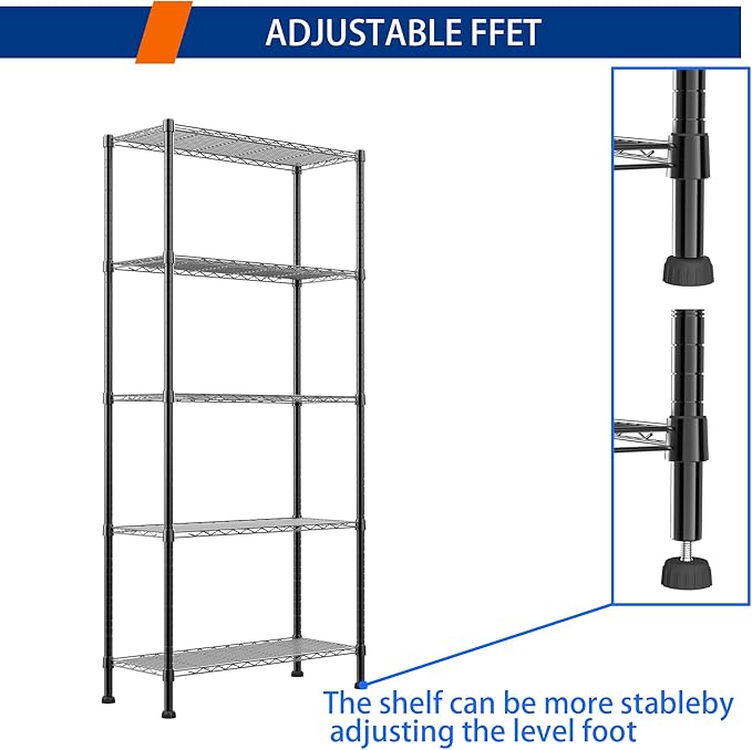 REGILLER 5-Wire Shelving Metal Storage Rack Adjustable Shelves, Standing - Image 6