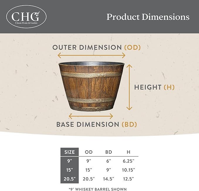 Classic Home and Garden Outdoor Whiskey Resin Flower Pot Barrel Planter - Image 5