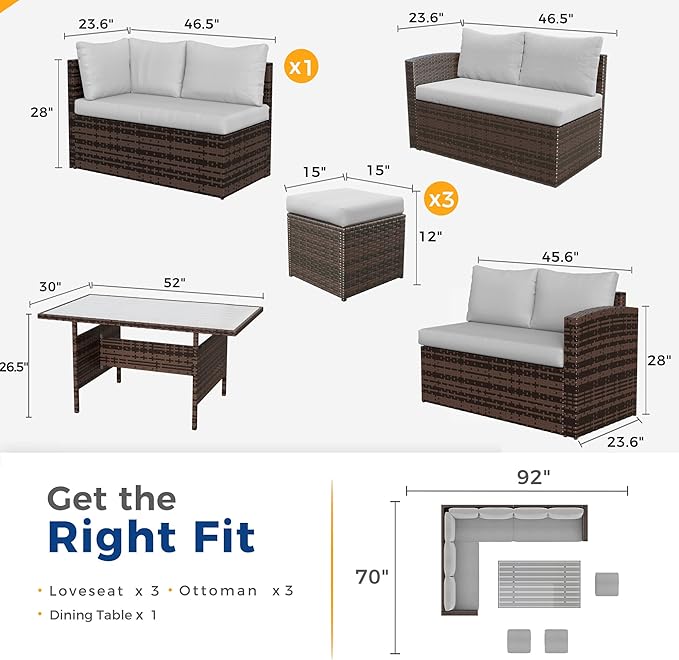 Wisteria Lane 7 Piece Patio Furniture Set, Wicker Patio Sectional - Image 7