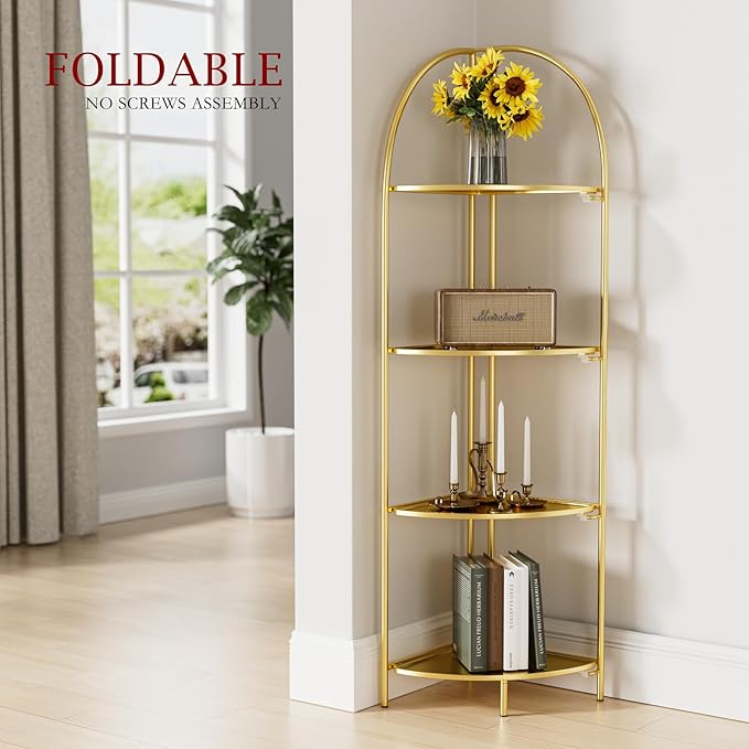 Crofy Foldable 4 Tier Corner Shelf, Metal Corner Plant Stand - Image 3