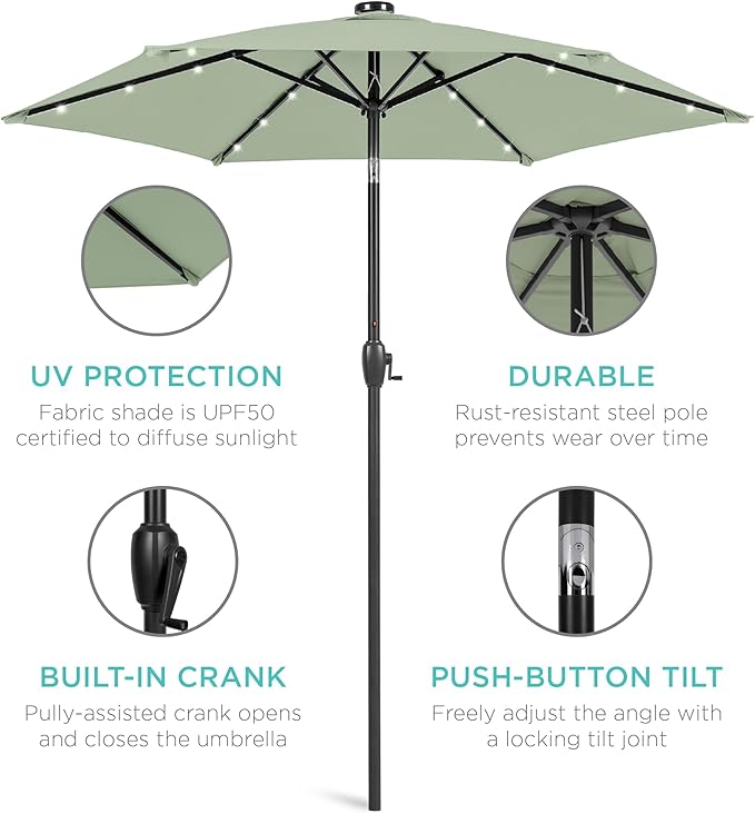 Best Choice Products 7.5ft Outdoor Solar Market Table Patio Umbrella - Image 5