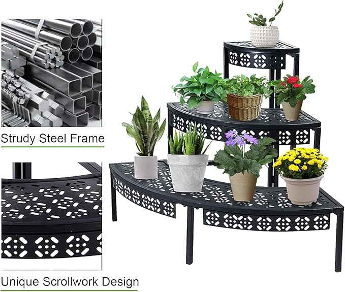 3 Tier Plant Stand Semi-Circular Flower Pot Organizer Rack Quarter Round Plant - Image 5