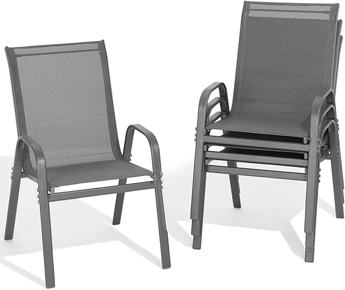 Patio Chairs Set of 4, All Weather Breathable Stackable Outdoor Dining Chairs by Dovov
