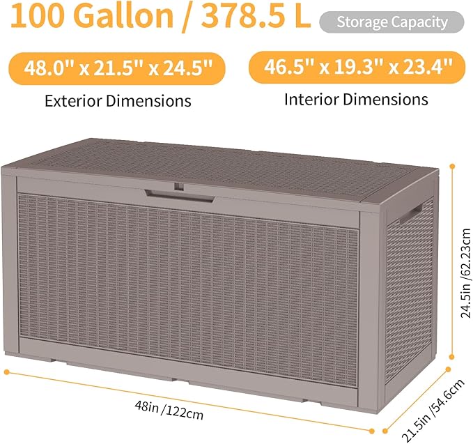 DRATO 100 Gallon Large Deck Box, Outdoor Storage Box - Image 5