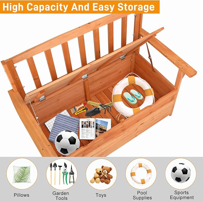Outvita Outdoor Wood Storage Bench, Wooden Large Deck Box - Image 5