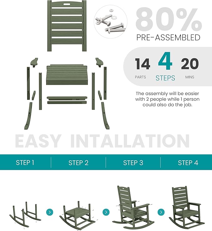 SERWALL Outdoor Rocking Chair Set of 4, Oversized HDPE Patio Rocking Chair - Image 5