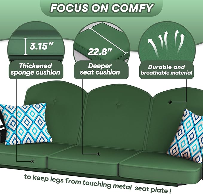 3 Seat Outdoor Porch Patio Swing - Image 6