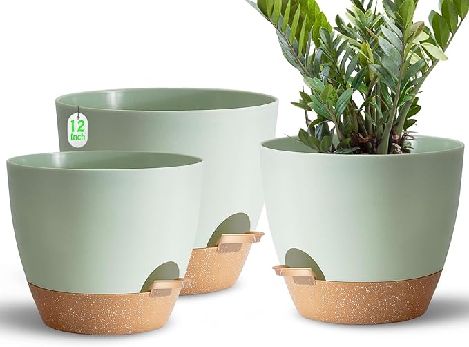 Indoor Pot For Plants 3 Pack 12/10/9 Inch Self Watering Pot For Lazy People by SESUN-E