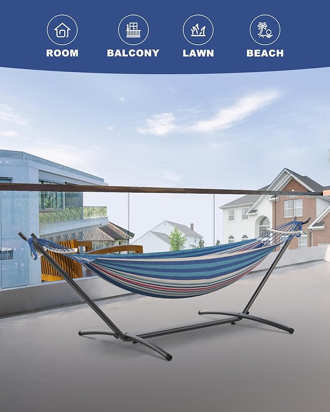 Double Hammock with Heavy-Duty Steel Stand, Easy Assembly, 600lbs Weight - Image 6
