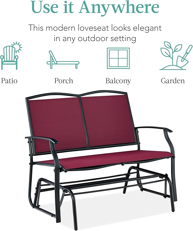 Best Choice Products 2-Person Outdoor Patio Swing Glider Steel Bench Loveseat - Image 7