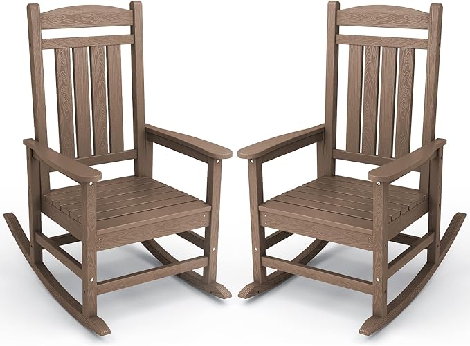 KINGYES Outdoor Rocking Chair Set of 2, High Density Polyethylene Patio Rocking by KINGYES