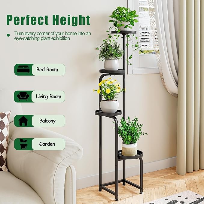 Plant Stand Indoor Outdoor 4 Tier Metal Plant Shelf - Image 2