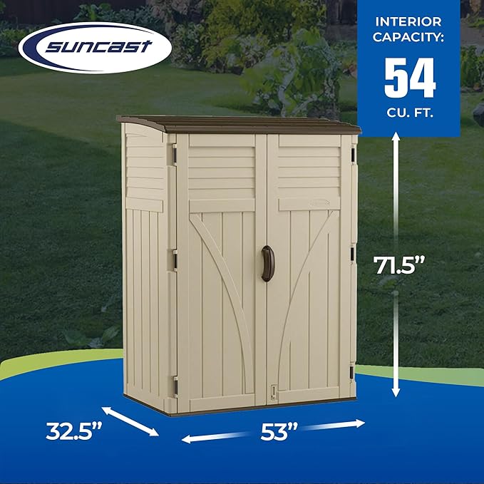 Suncast Outdoor Storage Shed, Water Resistant Resin Vertical Outdoor Storage - Image 3