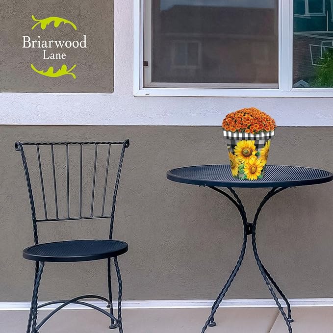 Briarwood Lane Checkered Sunflowers Decorative Small Planter - Image 3