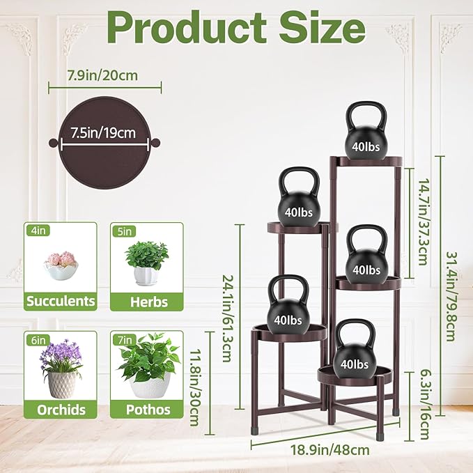iDavosic.ly Plant Stand Indoor Outdoor, 5 Tier Corner Metal Flower Display - Image 3
