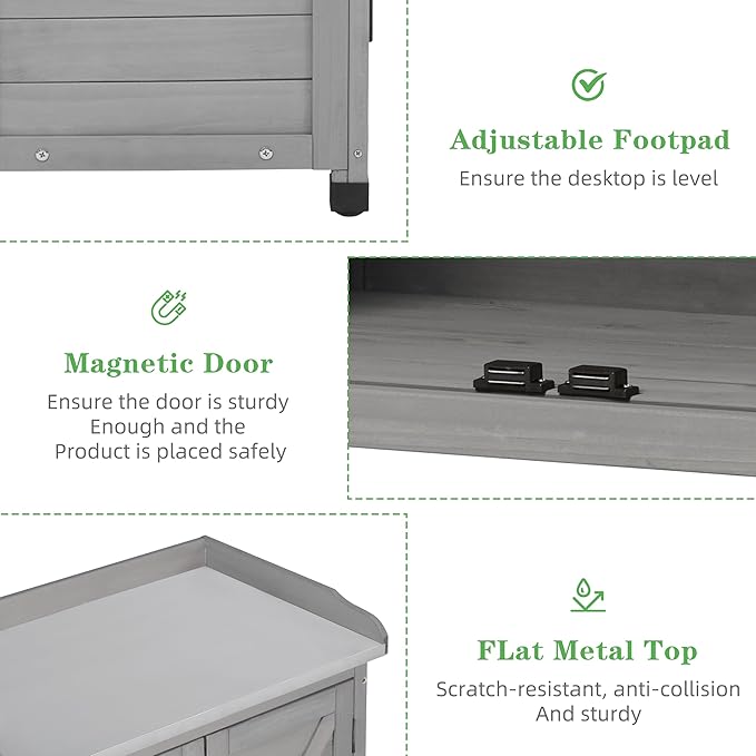 Outdoor Potting Bench with Storage Cabinet and Metal Top, Wood Workstation - Image 6
