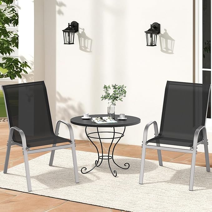 Patio Chairs Set of 2, Easily Set Up Stackable Outdoor Dining Chairs - Image 2
