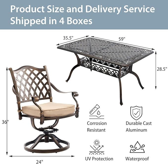 7-Piece Cast Aluminum Patio Furniture, Patio Dining Set - Image 6