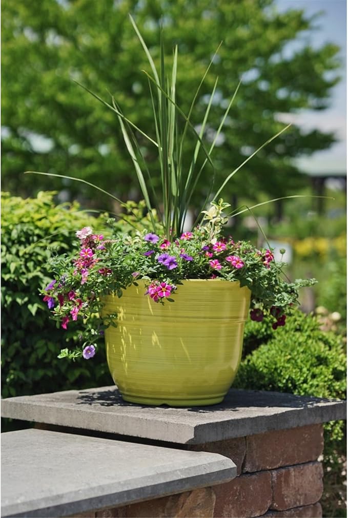 Garden Elements Indoor/Outdoor Glazed Brushed Happy Plastic Planter, Bright - Image 5