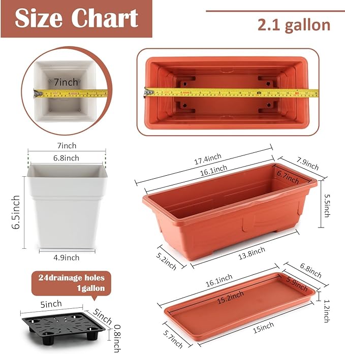6-Pack 17" + 7" Window Box Planters & Square Pots - Image 4