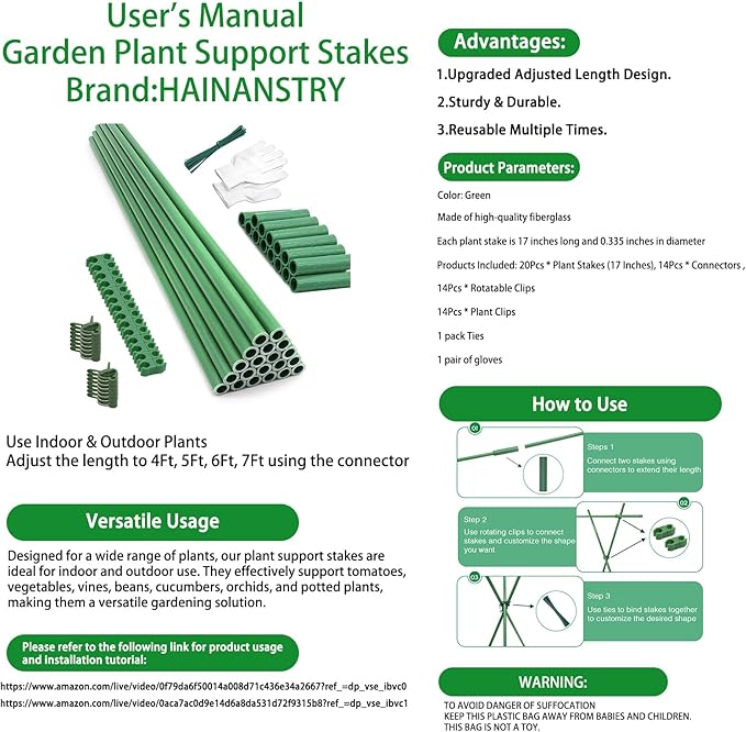Garden Stakes 17Inch 20Pack, DIY Tall Plant Support Stakes of 4Ft, HAINANSTRY - Image 7
