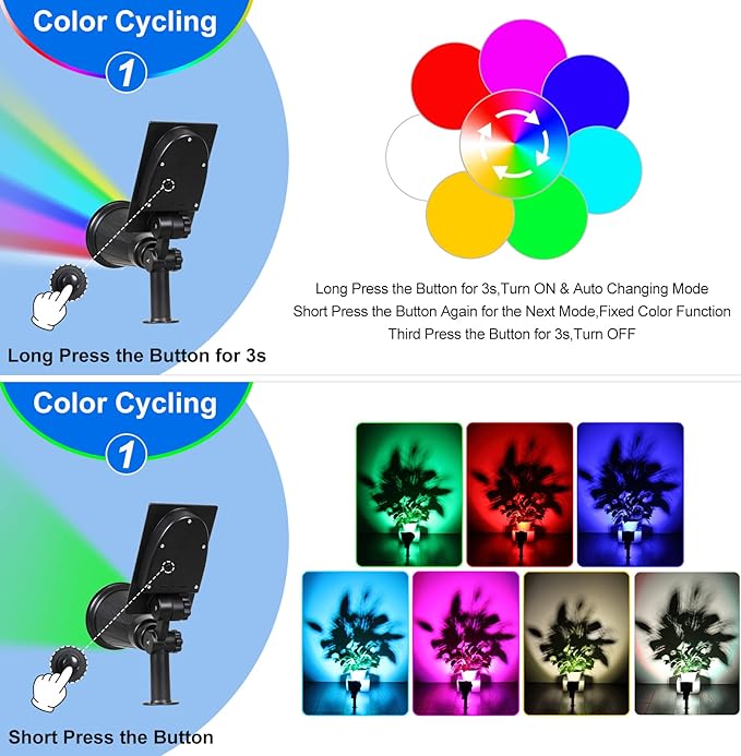 T-SUN Solar Spotlights, Color Changing 7 LED Waterproof Solar Garden Lights - Image 2