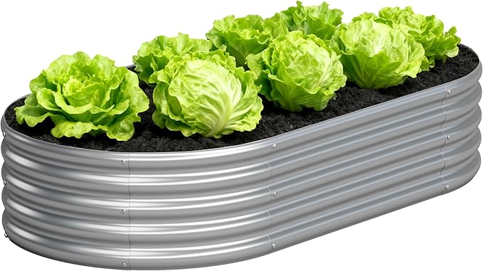 4x2x1FT Galvanized Raised Garden Bed Kit, Vegetable Boxes-Oval Metal Flower Box by Yortrek