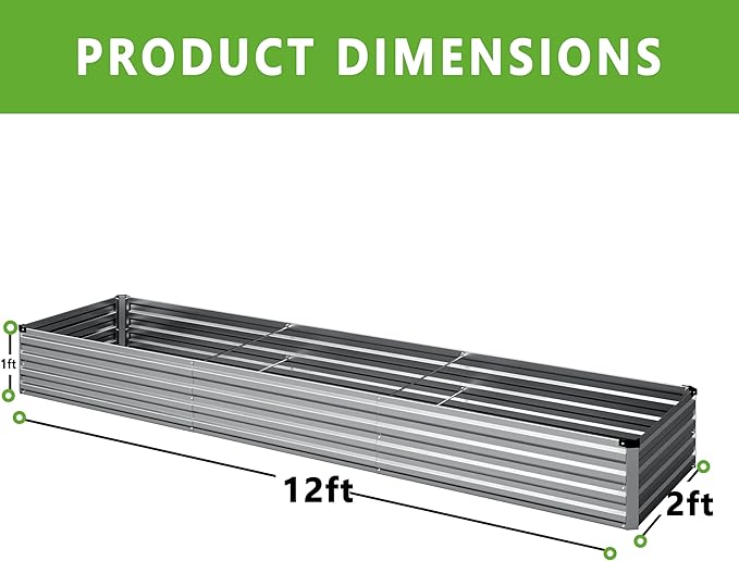 12x2x1FT Galvanized Raised Garden Bed Kit, Vegetable Boxes-Rectangle Metal - Image 2