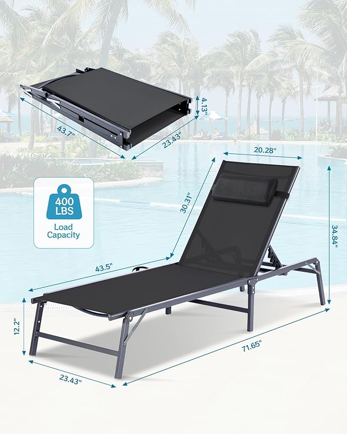 4 Pack Foldable Chaise Lounge Chair - Image 3