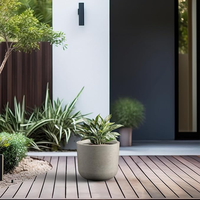 Kante Round Concrete Planter, 13.2 Inch Dia Classic Style Large Plant Pot - Image 6