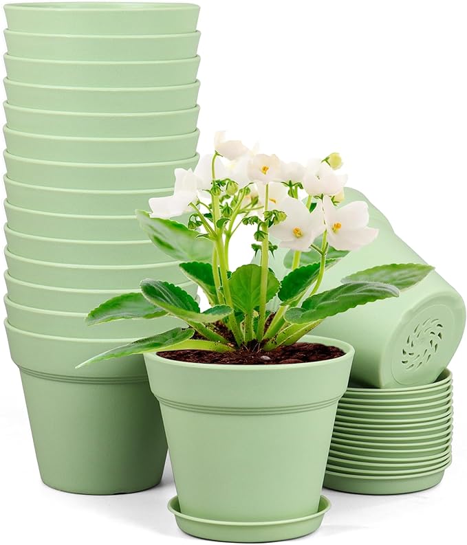 4 inch Small Plastic Nursery Pots, 16 Pack Plant Pots by Meowell