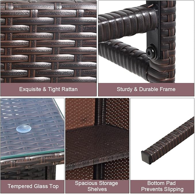 Tangkula Patio Bar Set, 3 Piece Outdoor Rattan Wicker Bar Set - Image 7