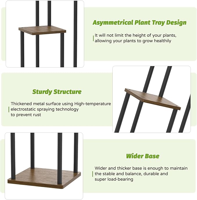 3 Tier Plant Stand Indoor Outdoor, Wood Metal Flower Shelf Pot Holder Clearance - Image 5